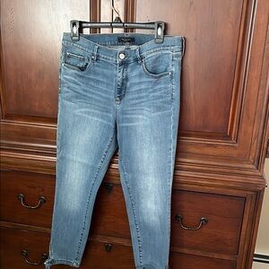 Ann Taylor Mid-Wash Cropped Jeans with ties on the bottom